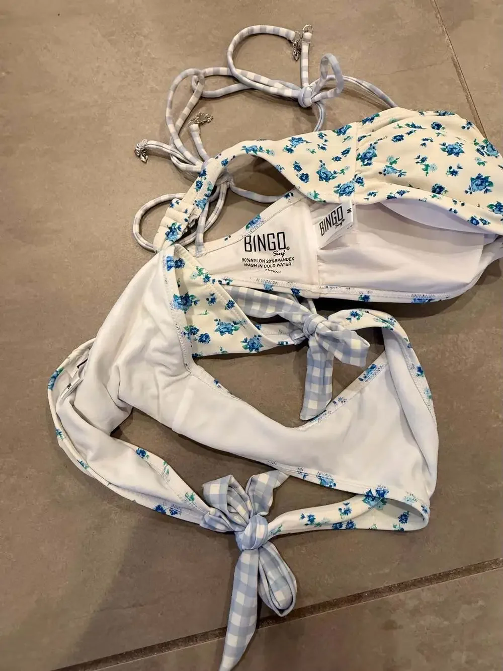 Bingo Surf Floral Print and Gingham Tie-Side Bikini Set